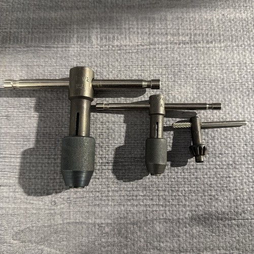 Lot Of 3 Tap Wrench T Handle Tools USA - 1/4-1/2 & 0-1/4