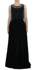 Dolce & Gabbana Green Velvet Crystal Long Maxi Women's Dress Authentic