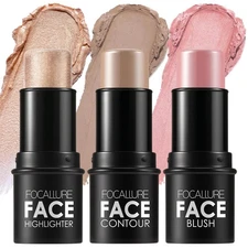 3PCS Cream Contour Stick - Highlighter Bronzer Blush Set for Face Sculpting, Non