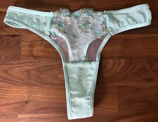 Vtg Floral Mesh Hi Cut Thong Panties Size S Green Second Skin Whale Tail Sheer