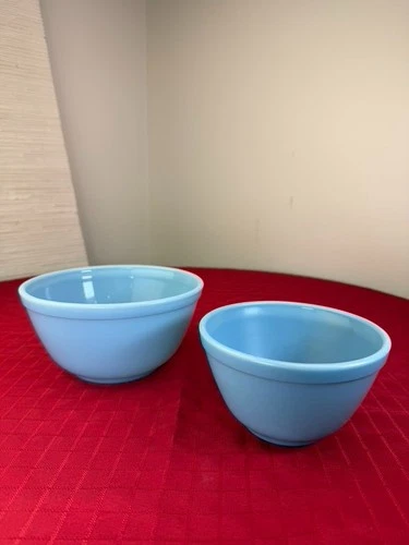 2 LOT VTG Original Collectible Pyrex Glass Mixing Serving Bowl Set Delphite Blue