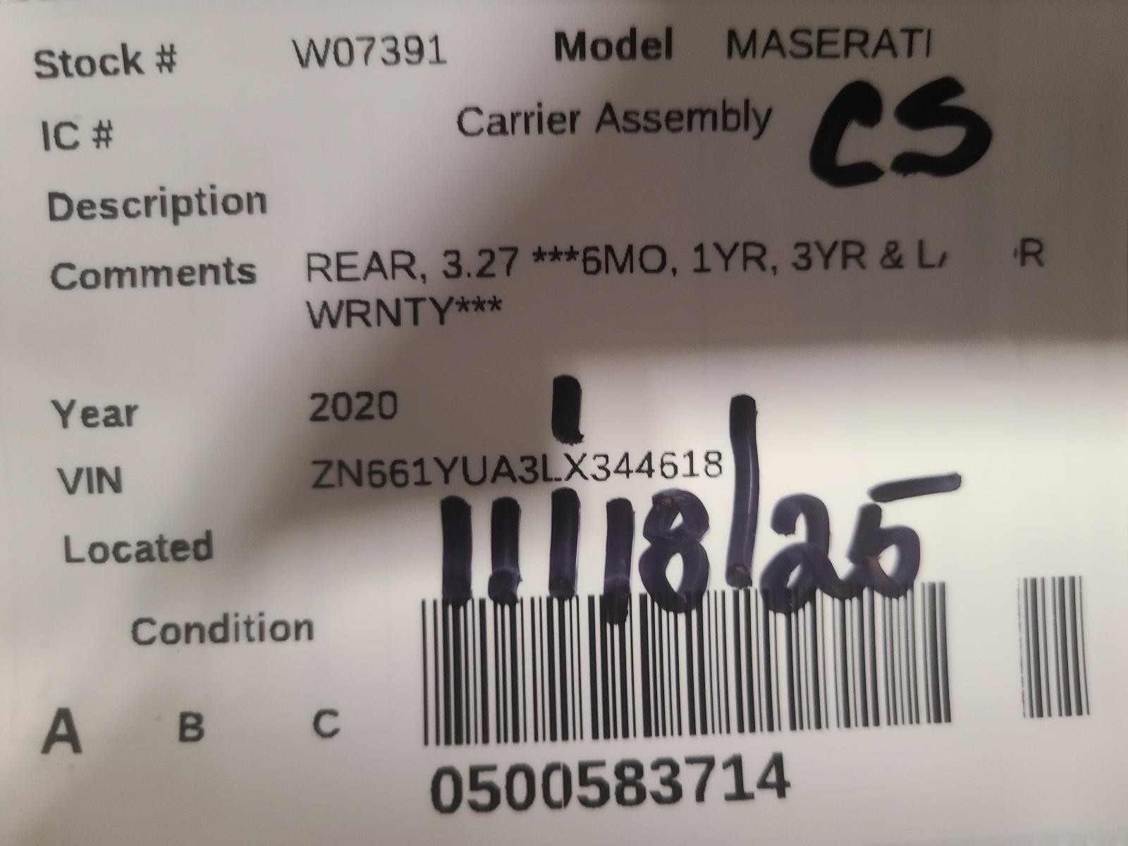 Used Differential Carrier Assembly fits: 2020 Maserati LEVANTE  Grade A