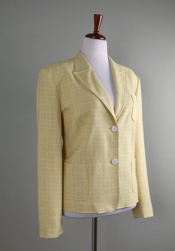 Giacca blazer TALBOTS NUOVO CON ETICHETTE vintage giallo foderato tweed lino taglia 16 - Foto 2 di 6