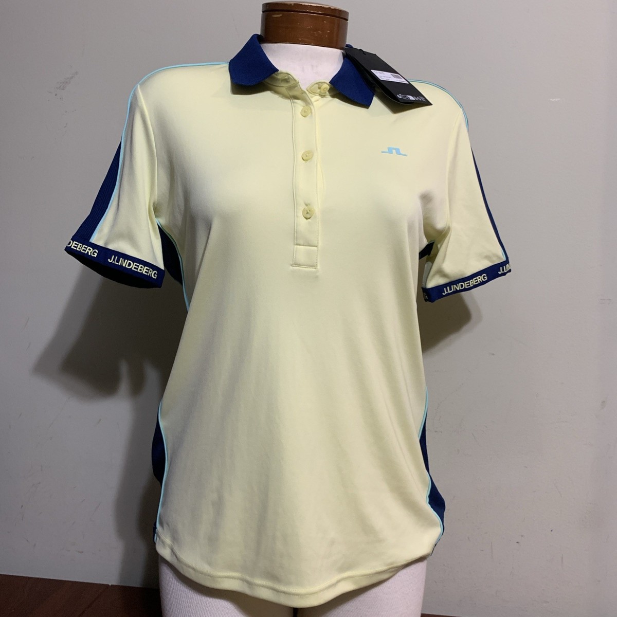 J. Lindeberg Demi Womens Large Yellow Blue Golf Polo Shirt New Nwt