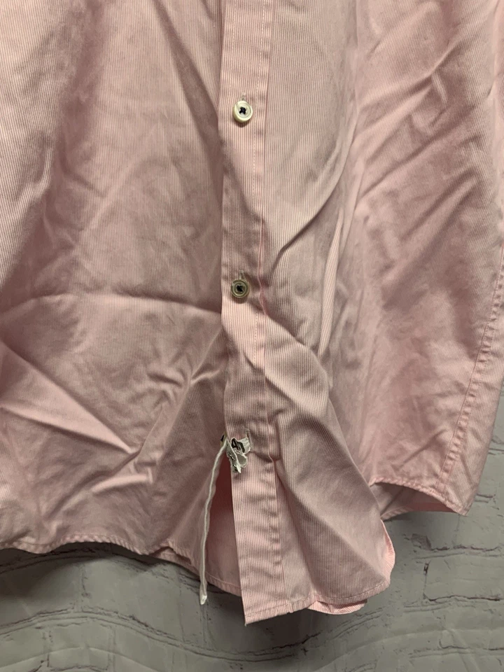 BOSS Hugo Boss 42-16.5 Men's Short Sleeve Shirt Button Front Pink Stripe - Image 3 of 4