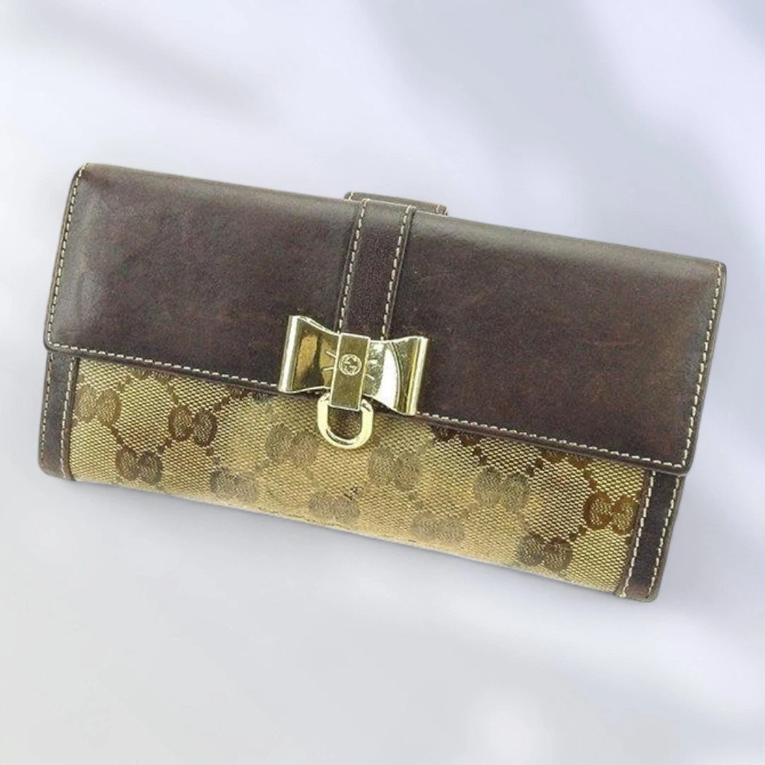 Gucci Portafoglio W Hook Lungo Bif Marrone Oro