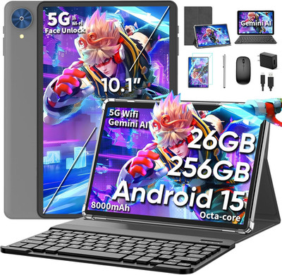 10 Inch Tablet, 2026 Android 15 Tablet with Keyboard, 26GB+256GB+2TB Expand, Tab
