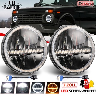 2x Für Lada Niva 7 zoll LED Scheinwerfer Headlight Hig Low Beam Halo Angle Eyes