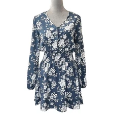 J for Justify Women's Floral Mini Dress Blue L Cottagecore Summer Spring Party