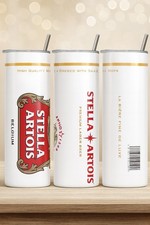 Stella Artois 20oz Skinny Tumbler Sublimation Beer Cup With Lid & Straw - Custom