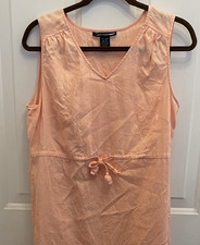 Saint Tropez West Peach Sleeveless Linen Dress Rose Drawstring Women 14 Beach