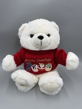 Vintage White Christmas Teddy Bear In Red Sweater Plush 14 Main Joy 2000