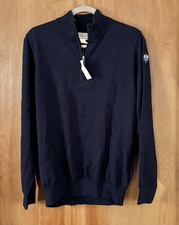 LL Bean Men's Cotton Cashmere Blend 1/4 Zip Navy Blue Sweater Size M NWT LOOK