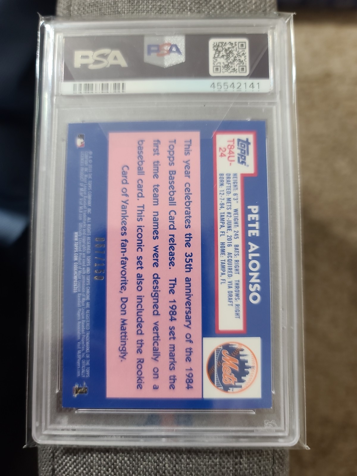 2019 Topps Silver Pack Chrome Blue Refractor #24 Pete Alonso Psa 9 view 2