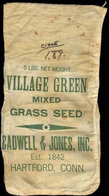 Cadwell & Jones Village Green Mixed Grass Seed used cloth 5 lb sack ca 1950s