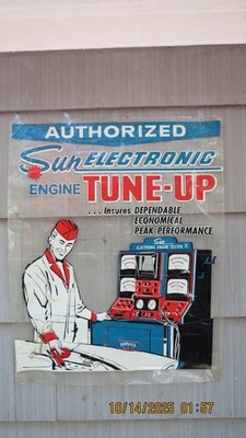1960's Used Auto 30x36'' Sun Electronics Engine Tune-up Window Cling/Banner