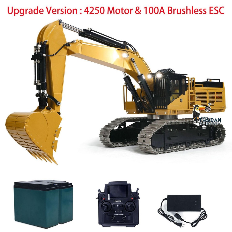 150KG 1/8 Metal RC Hydraulic Excavator 385CF Heavy Duty Digger Sound ...