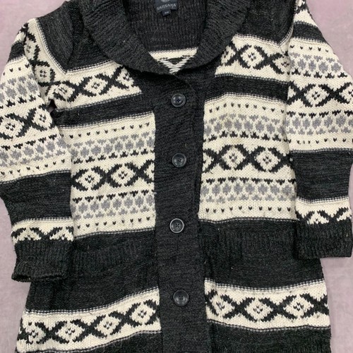 Cardigan vintage lavorato a maglia fantasia astratta maglia grossa donna M - Foto 2 di 5