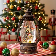 2'' Christmas Musical Snow Globe Lantern 6H Timer Lighted Water Glittering Snowm