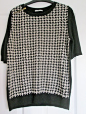 Tu Womens Crew Neck Short Sleeve Jumper Size 14 Black & Gold, Dogtooth Check