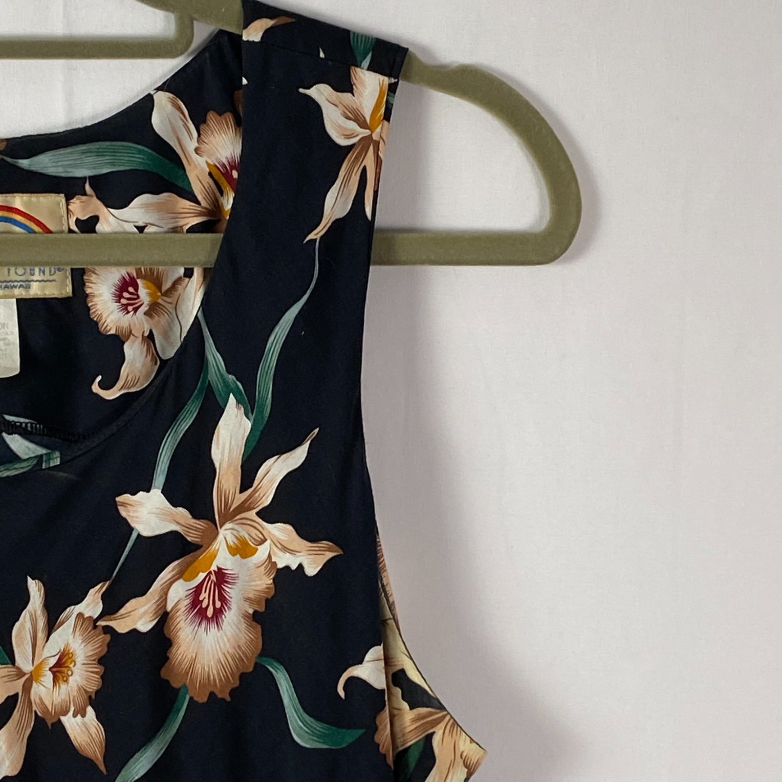 Paradise Found Hawaiian Star Orchid Black Tank Shealth Dress Sz L Coastal Beach