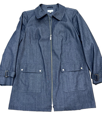 AMBER SUN COLLECTION Women s Large Long Denim Trench Coat Jean Jacket