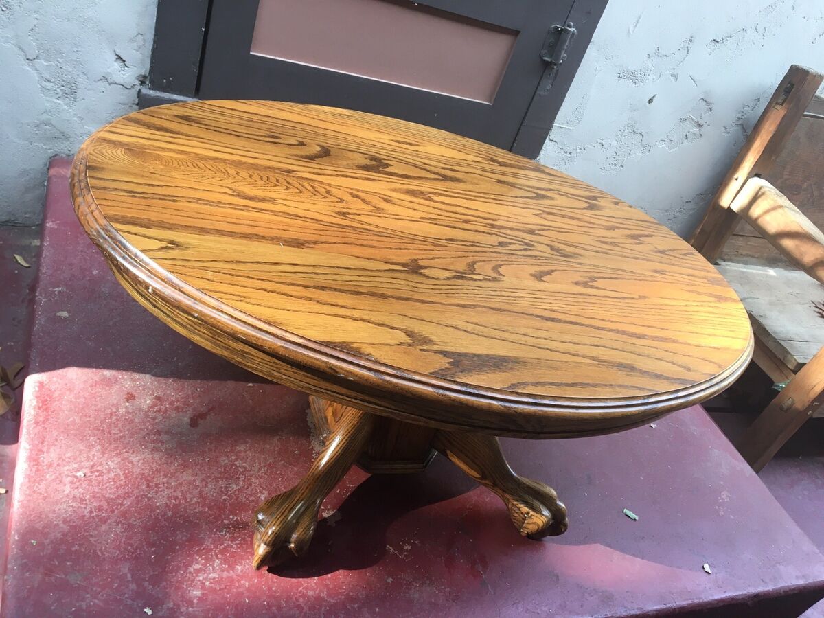 Antique Coffee Table OVAL WOOD Tiger Oak End Side~Pedestal Antique Coffee Table OVAL WOOD Tiger Oak End Side~Pedestal