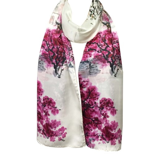 Wrapables Luxurious 100% Charmeuse Silk Long Scarf ,Crimson Landscape - Picture 4 of 5