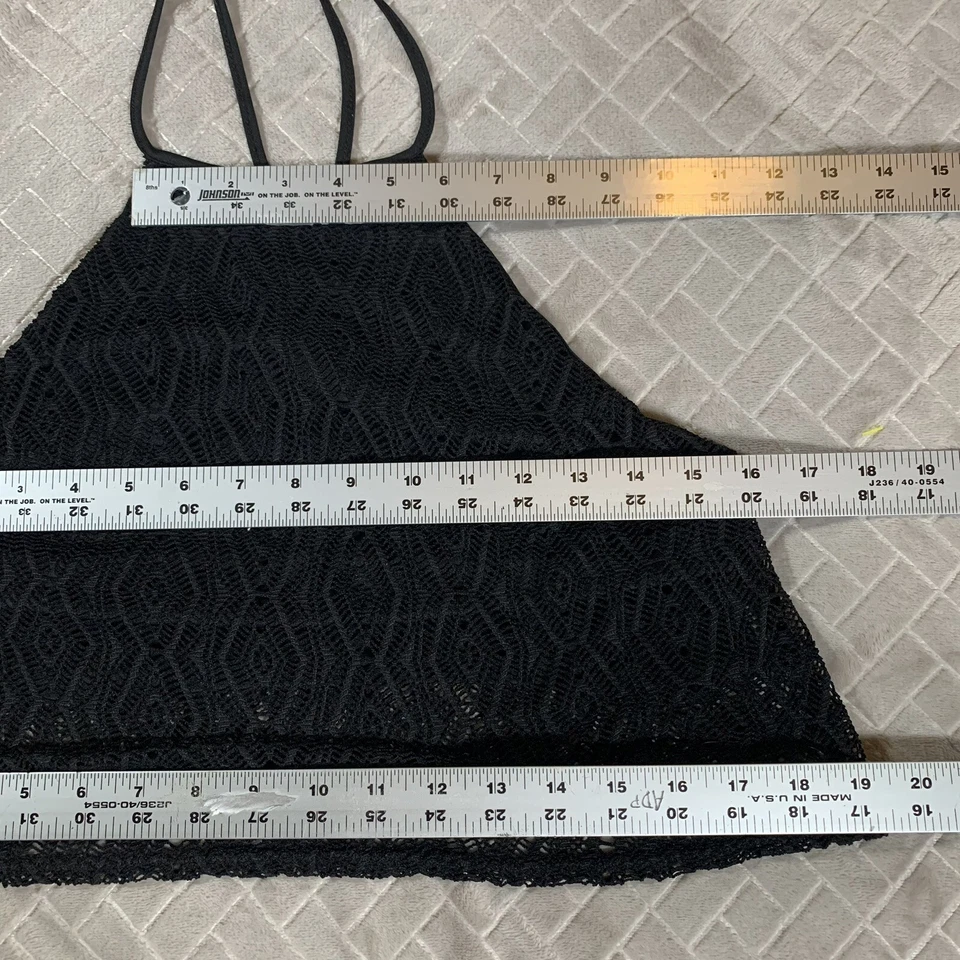 Hurley Womens Small Cropped Tank Top Black Racer Back Lace Geometric Lined - Imagem 3 de 4