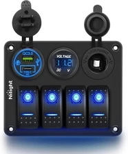 Nilight 4 Gang Rocker Switch Panel Waterproof Pre-Wired Aluminum Panel