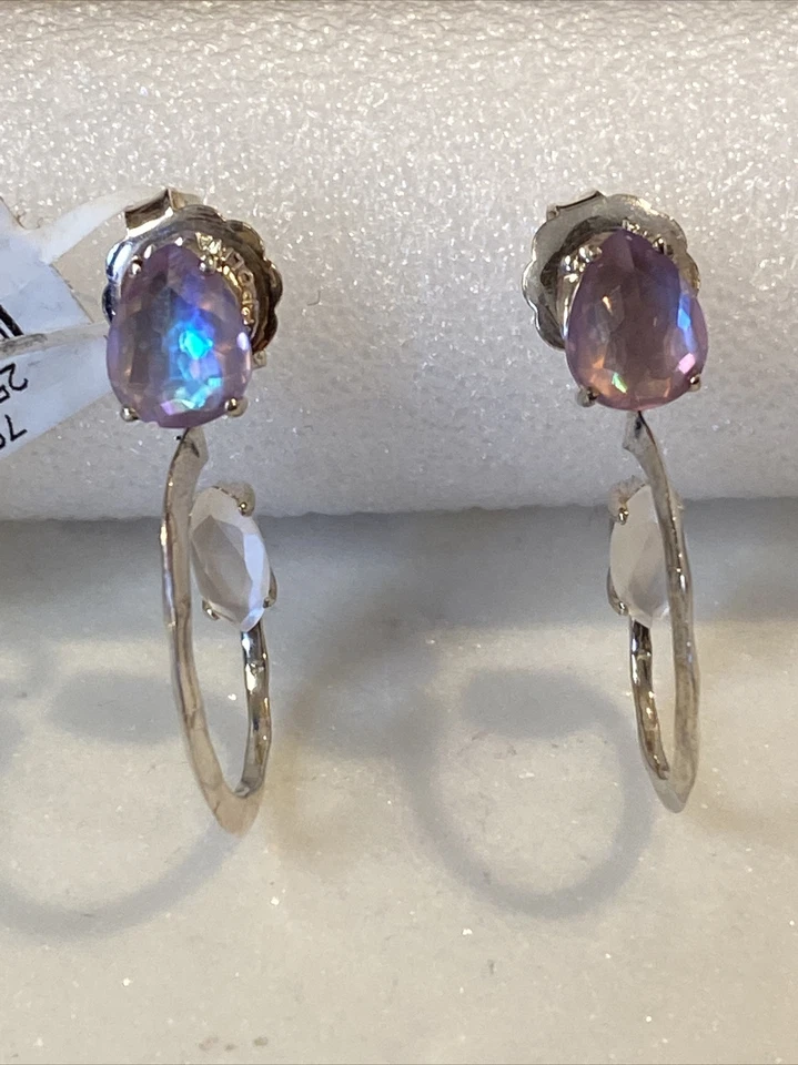Ippolita PRISMA  2 Stone Double Side Amethyst Mother of Pearl Hoop Earrings RARE - Image 4 of 4