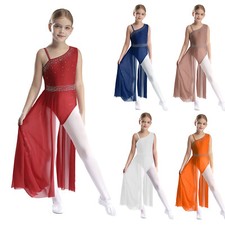 Kids Girls Dresses Sparkly Lyrical Dance Costume Dance Competition Dancewear