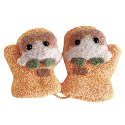 Baby Mittens Anti Skid Winter Warm Gloves Cartoon Thicken Mitten with String