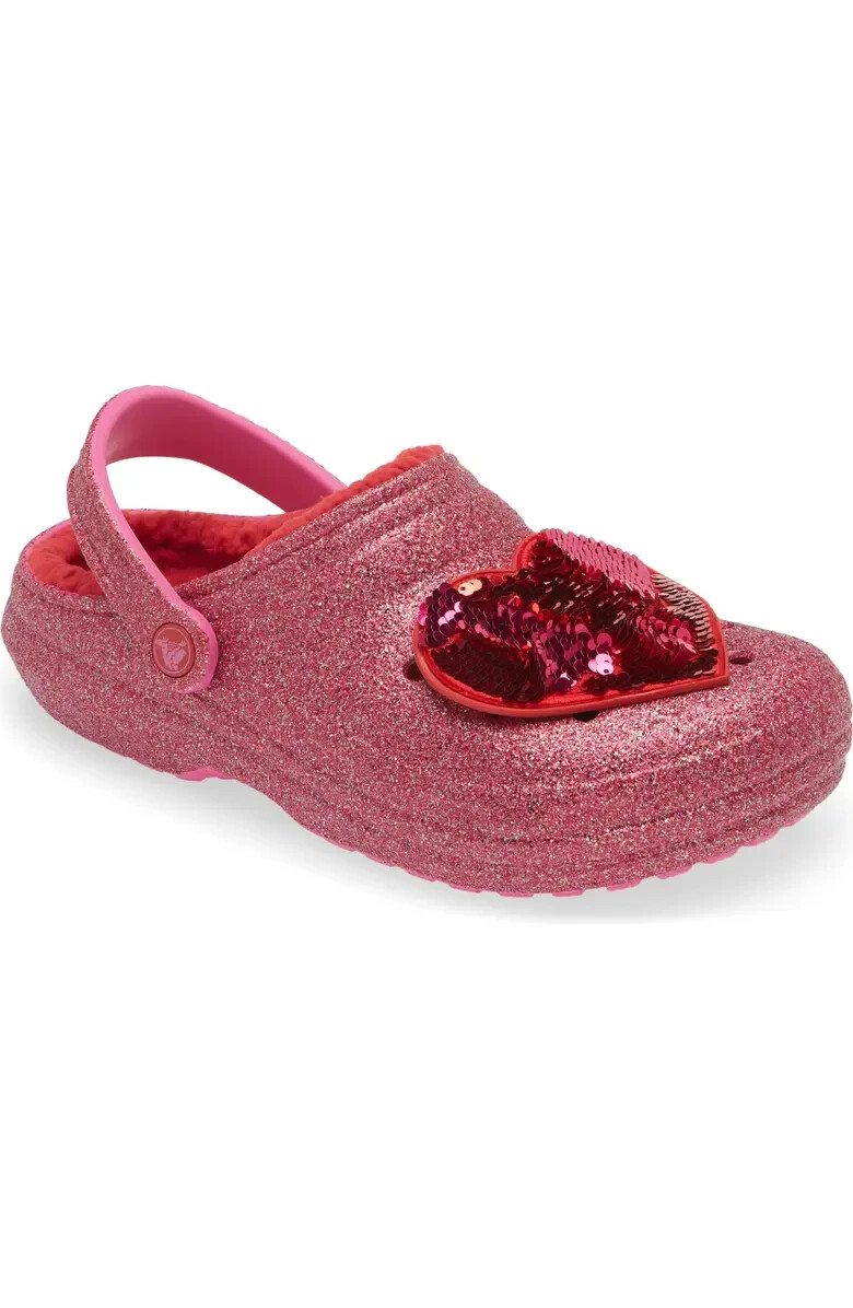 CROCS Classic Lined Pink Glitter Heart Clog Valentine display picture 3