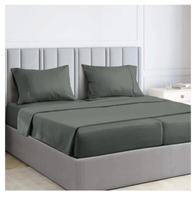 Pizuna 400 Thread Count Split King Sheet Set, 100% Long Staple Cotton Dark Gray