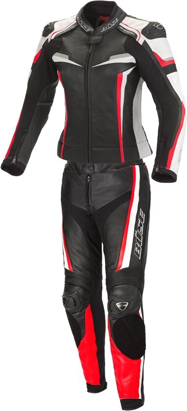 Women's Motorcycle Leather Suit 38 - Büse Mille Two-Piece Black-Fluorescent Red
