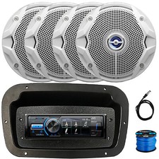 JVC KD-X560BT Marine Receiver, 4x 6.5" 180W White Dual Cone Stereo White Speaker