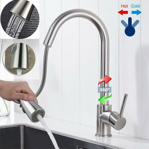 360° Kitchen Sink Mixer Taps Pull Out Spout Spray Single Lever Modern Mono Tap