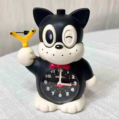 ORIENT トライアングル CLOCK ポストモダン　80s 90s 日本製 Norakuro Alarm Rhythm Clock Black Dog Old Japanese anime vintage