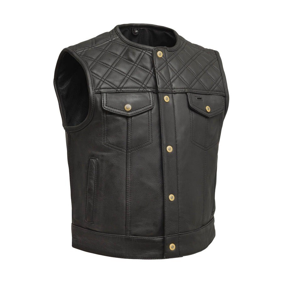 Men's Limited Edition Diamond Quilted Biker Leather Vest for Motorcycle Club