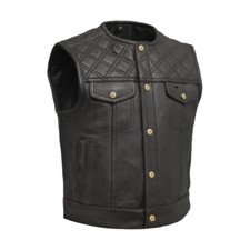 Men's Biker Hunt Club Leather Vest Diamond Quilted Motorcycle Limited Edition
