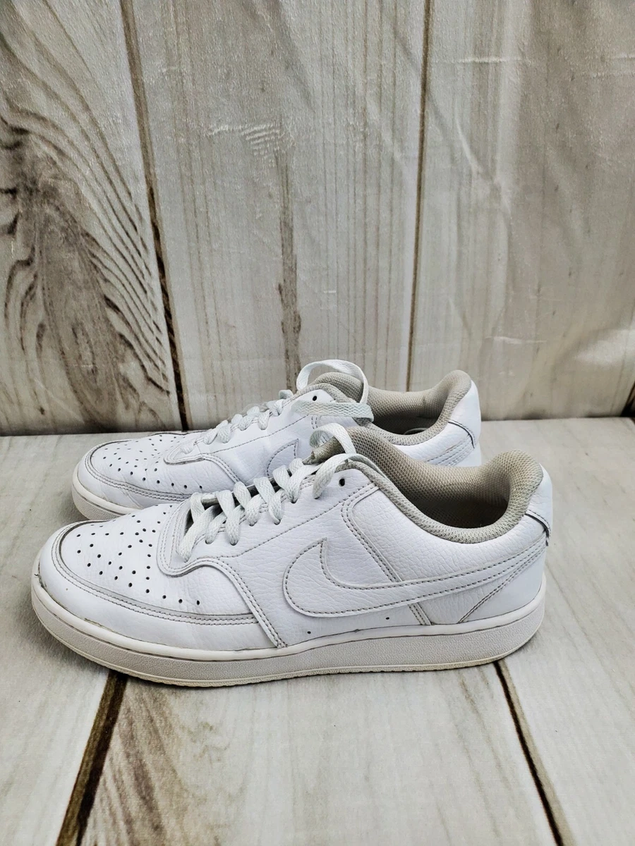 NIKE COURT VISION SHOES WOMENS 9 LEATHER LOW TRIPLE WHITE ATHLETIC