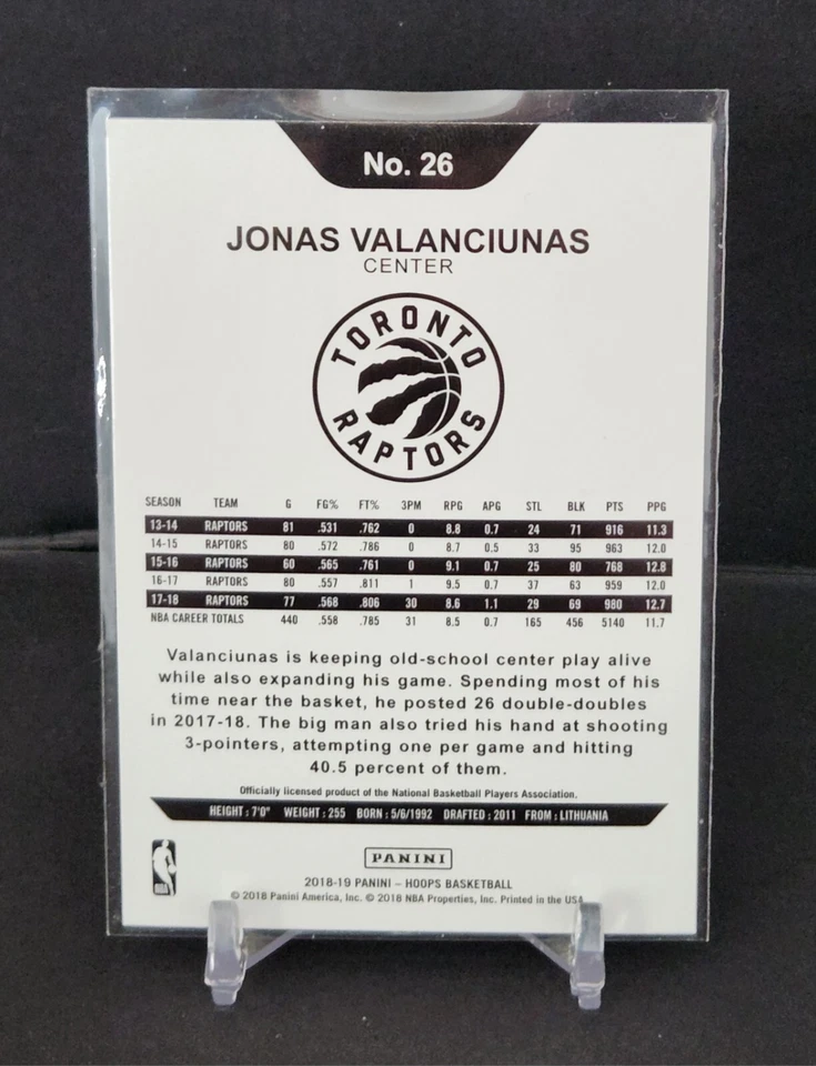 JONAS VALANCIUNAS 2018-19 Panini NBA Hoops Toronto Raptors #26 - Image 2 of 2