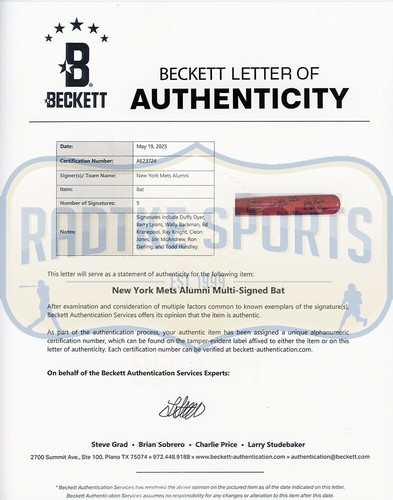 9 New York Mets Alumni Firmado Cooperstown Naranja MLB Bate-Duffy Dyer, Barry Lyon - Imagen 7 de 7