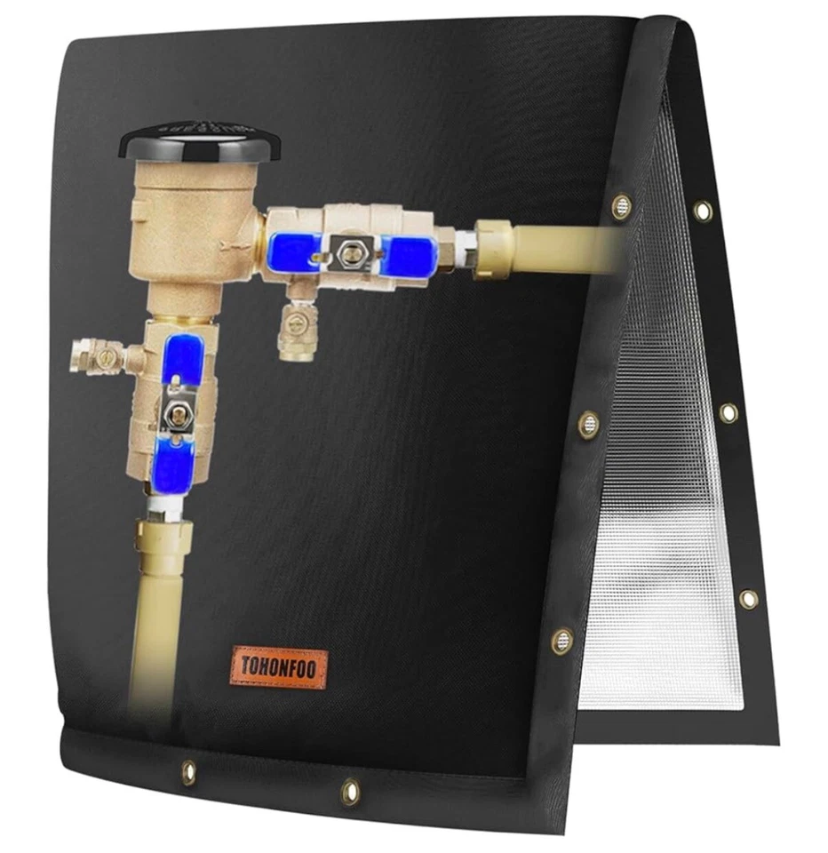 TOHONFOO 2-Way Opening Backflow Preventer Pipe Insulation Cover 16” W x 20” H BLACK