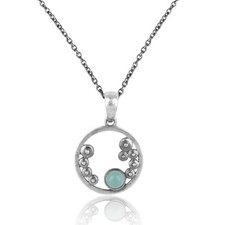 Aqua Chalcedony Gemstone Oxidized 925 Silver Granule Designer Necklace 18"