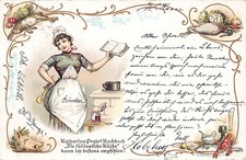 L414 Katharina Prato cook book 1898 rabbit pork lobster duck food litho postcard
