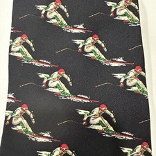 Ralph Lauren Chaps Tie Skiing Skier Racer 100% Silk Hand Made In USA Black