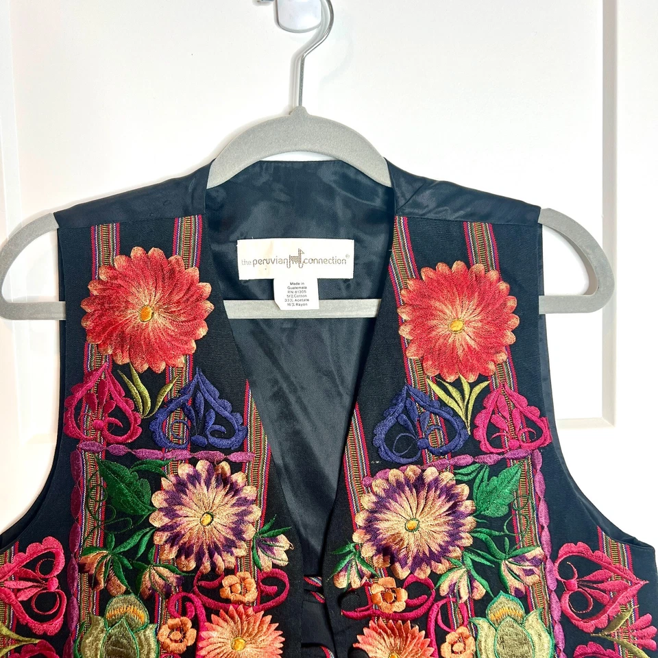 Chaleco Peruvian Connection M Para Mujer Pequeño Colorido Floral Bordado Arte Folclórico Foto 3 de 4
