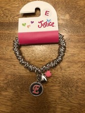 JUSTICE CHARM BRACELET INITIAL "E" PINK/HEART/CHARM SUPER CUTE 
